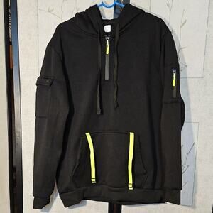 Black Zip-Up Hoodie with Neon Accents